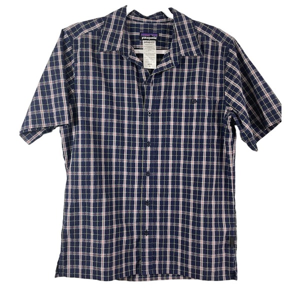 Patagonia Button up Shirt Men's Small Short Sleeve Blue Red Yellow Plaid - Picture 2 of 5